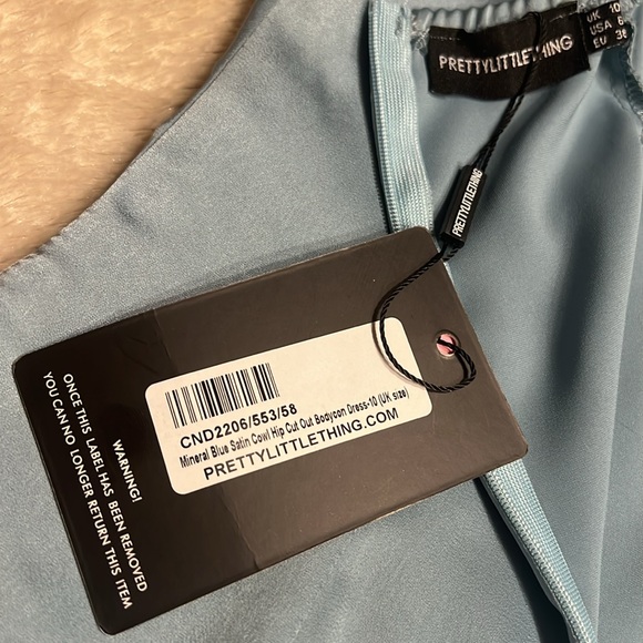 PRETTYLITTLETHING Satin Cowl Neck Hip Cut Out Dress - Picture 12 of 16